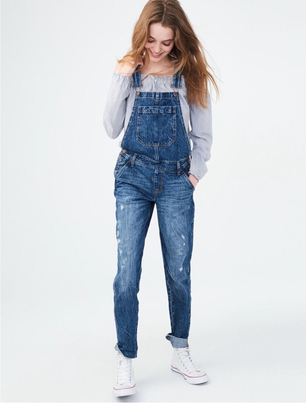 Aeropostale Women's Faded Blue Denim Overalls